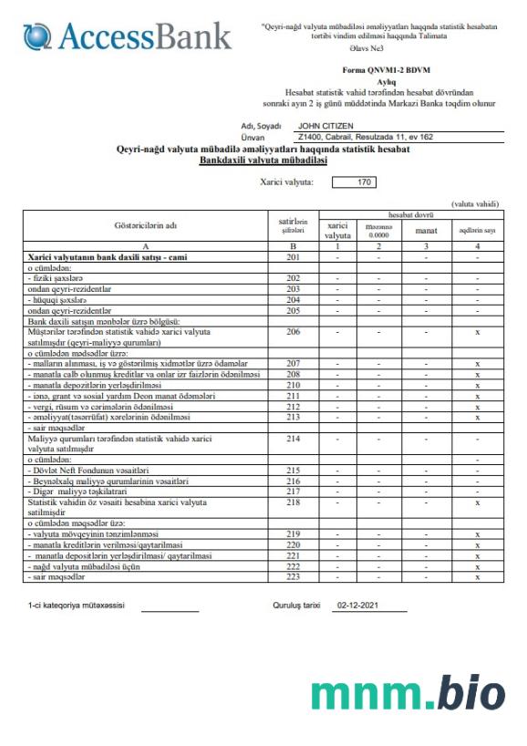 Azerbejdżan Access Bank (Azerbejdżan) szablon w formacie excel pdf